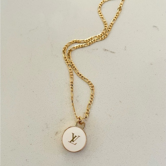 Luxury Double Sided White/Gold Logo Repurposed Zipper Pull Necklace - Picture 2 of 2